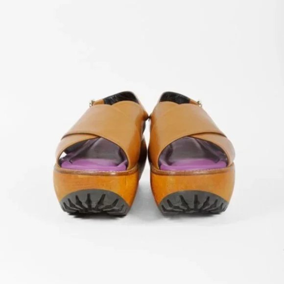Marni Brown Leather Wooden Platform Slingback Sandal - Picture 2 of 9